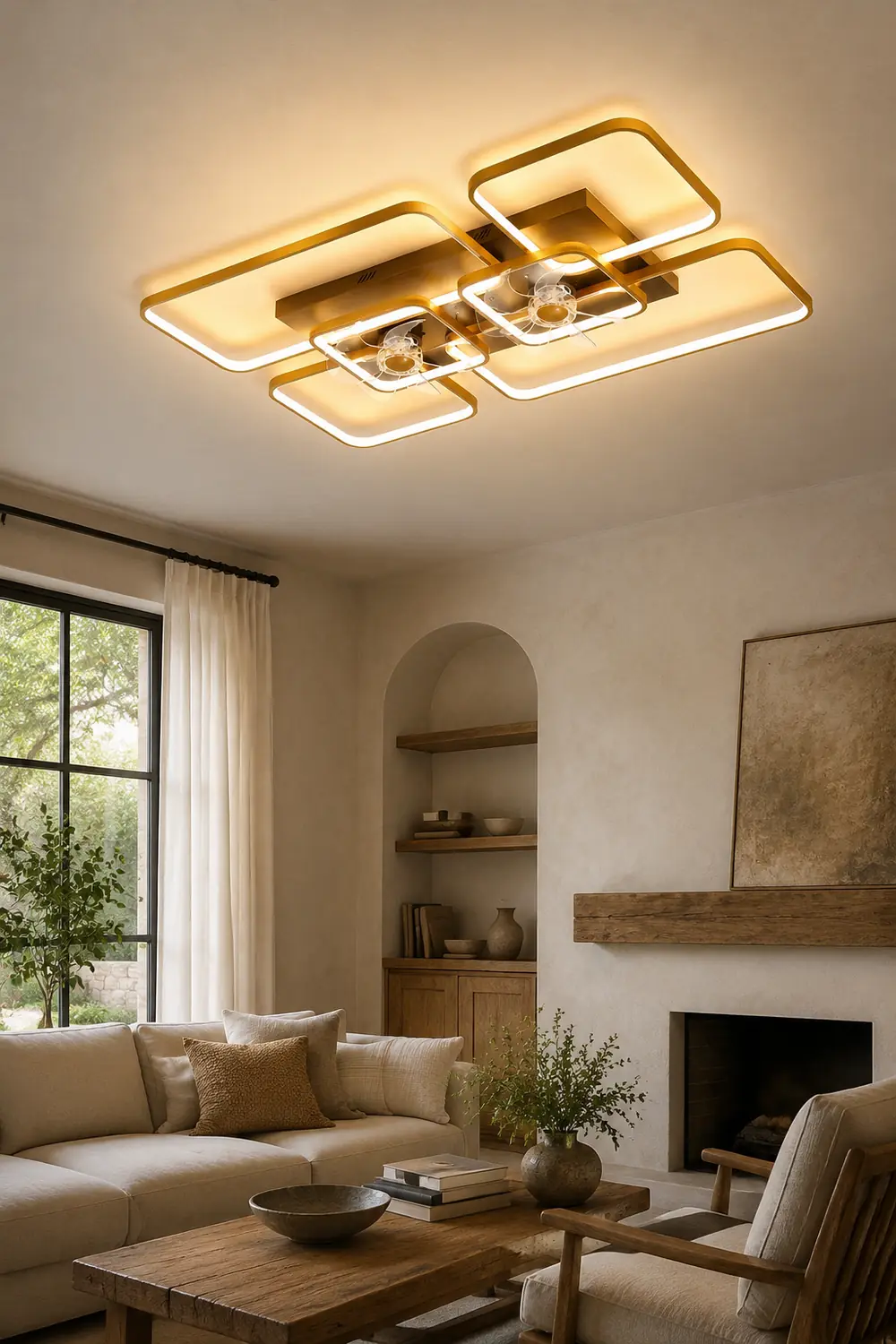 Lacey Rectangular Ceiling 2-Fans with Light, 2 Color, 18"/22"/36"/42" - Lumpaz