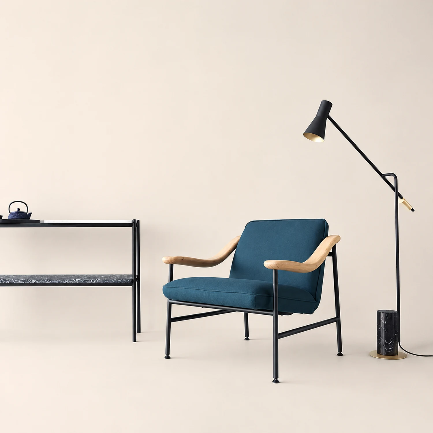 Carins Modern Nordic Minimalistic Floor Lamp, Marble & Metal, Black - Lumpaz