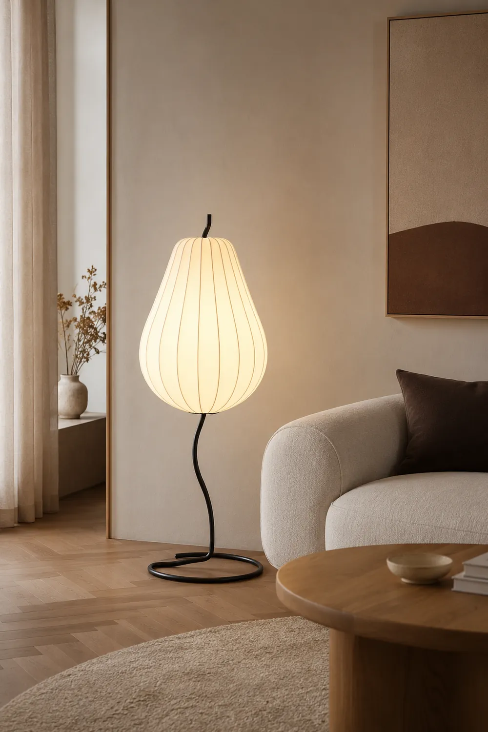 Renée Retro Pear Shaped Fabric Meta Floor Lamp - Lumpaz