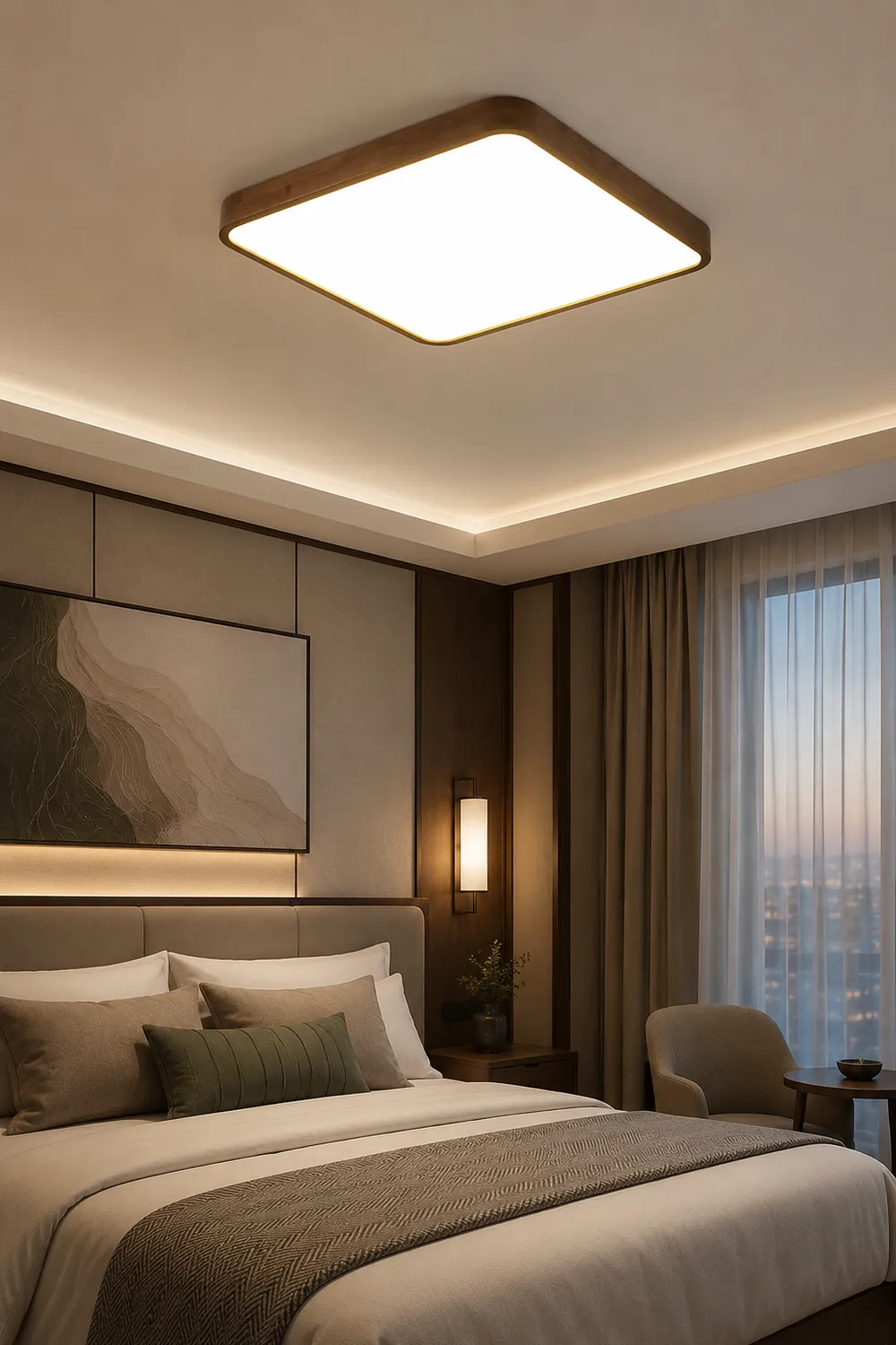 Ozawa Modern Geometric Walnut LED Flush Mount Ceiling Light - Lumpaz