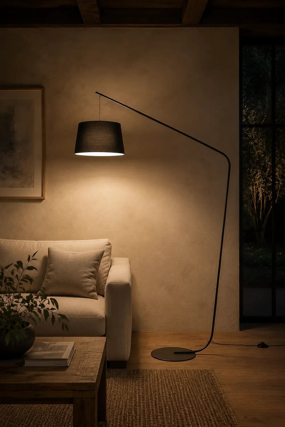 Salgado Black Floor Lamp 3 Color Temperature Switchable, Artificial Fabric & Metal - Lumpaz