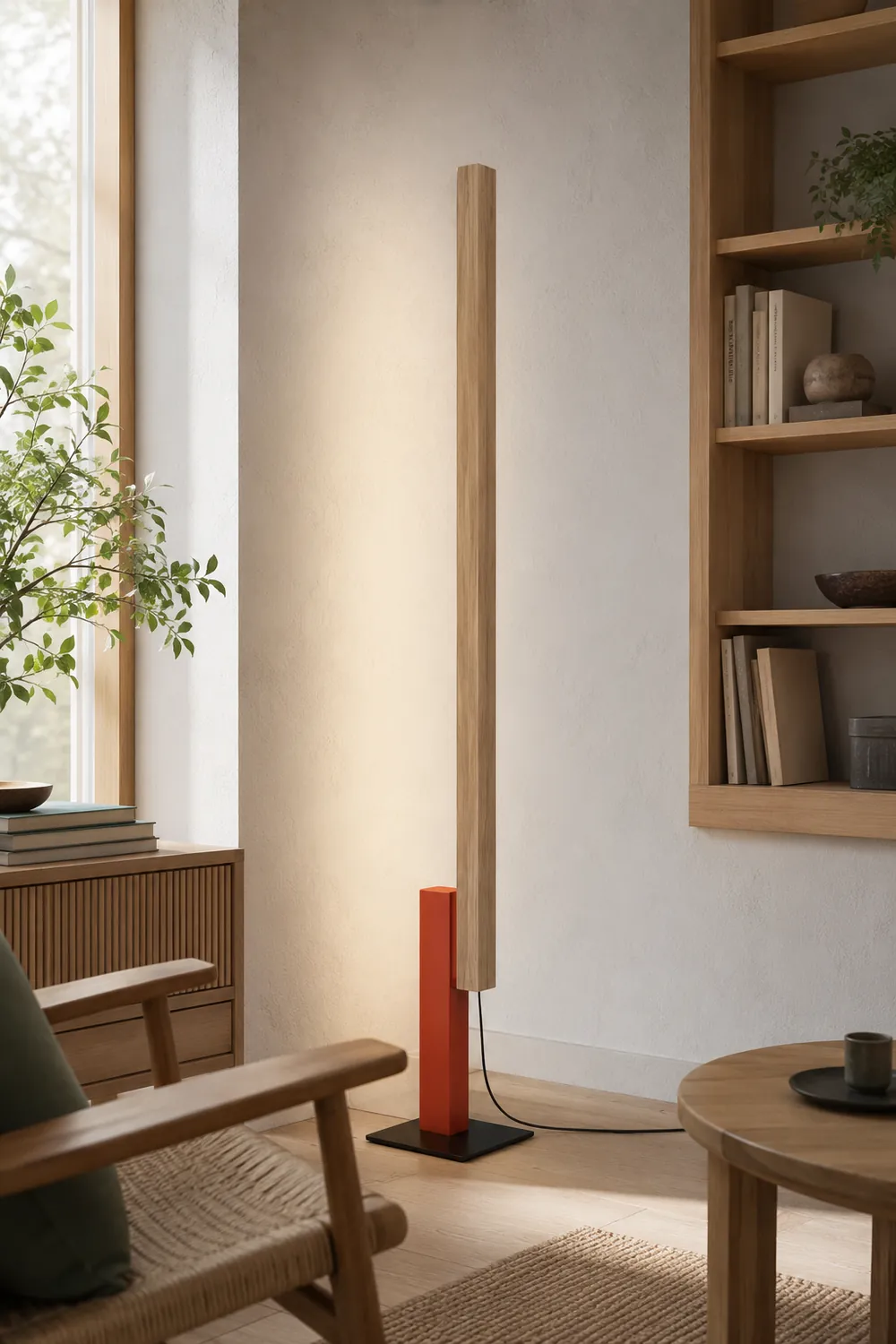 Edge Minimalist Linear Wood/Metal Floor Lamp , 4 Color - Lumpaz