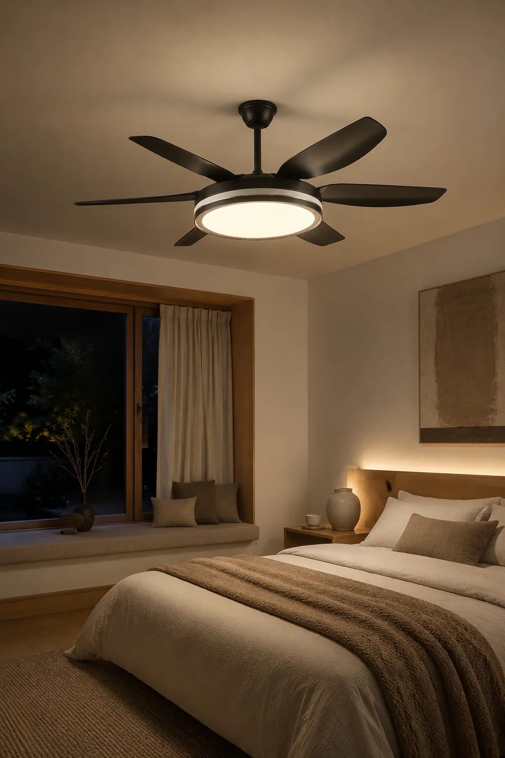 Haydn 6-Blade Modern Basic DC Ceiling Fan with Light, Black & White, 51'' - Lumpaz
