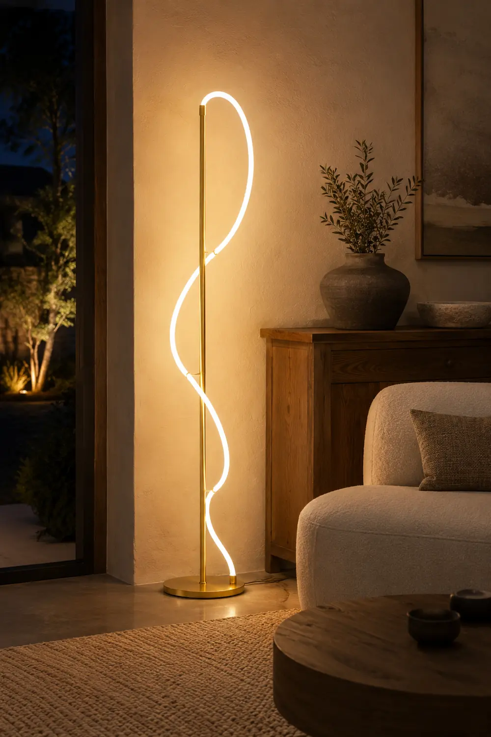 Modern Minimalis Linear Floor Lamp/Table, Brass - Lumpaz