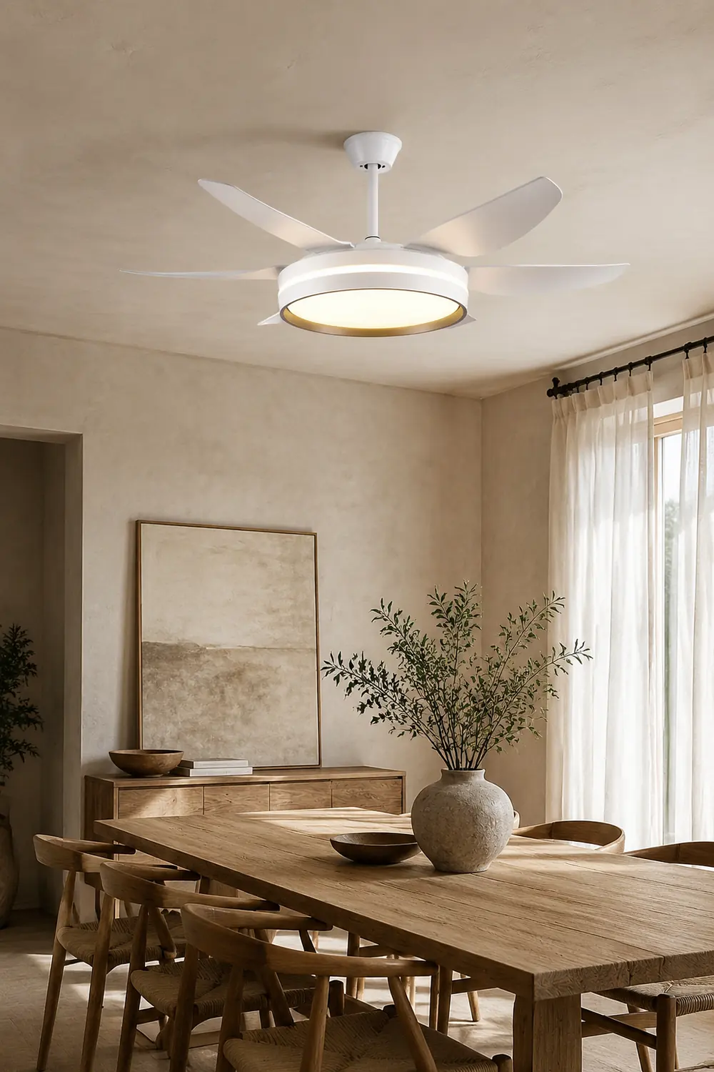 Haydn 6-Blade Basic Modern DC Ceiling Fan with Light, White, 51'' - Lumpaz