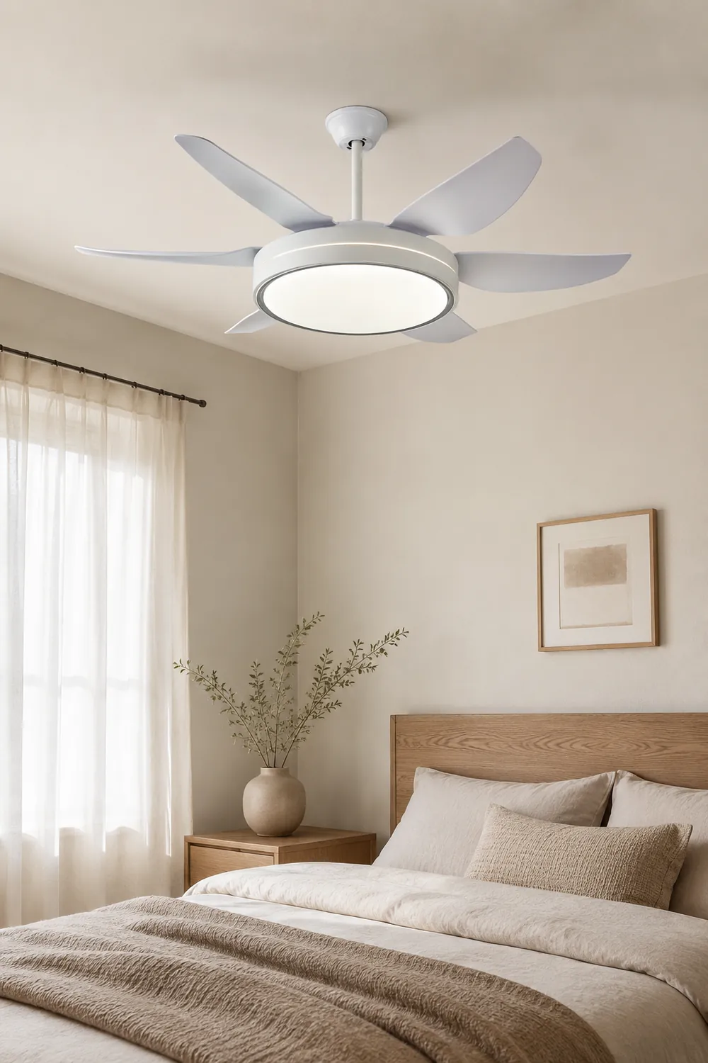 Haydn 6-Blade Modern Basic White DC Ceiling Fan with Light, Summer, 51'' - Lumpaz