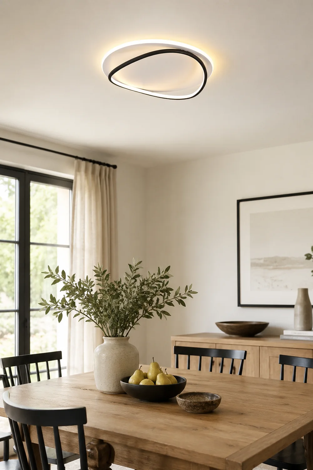 Quinn Flush Mount Ceiling Light Ring Modern, Black/White, Dining Room - Lumpaz
