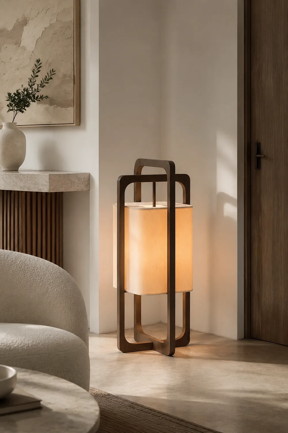 Ozawa Retro Rectangular Wood Fabric Floor Lamp - Lumpaz