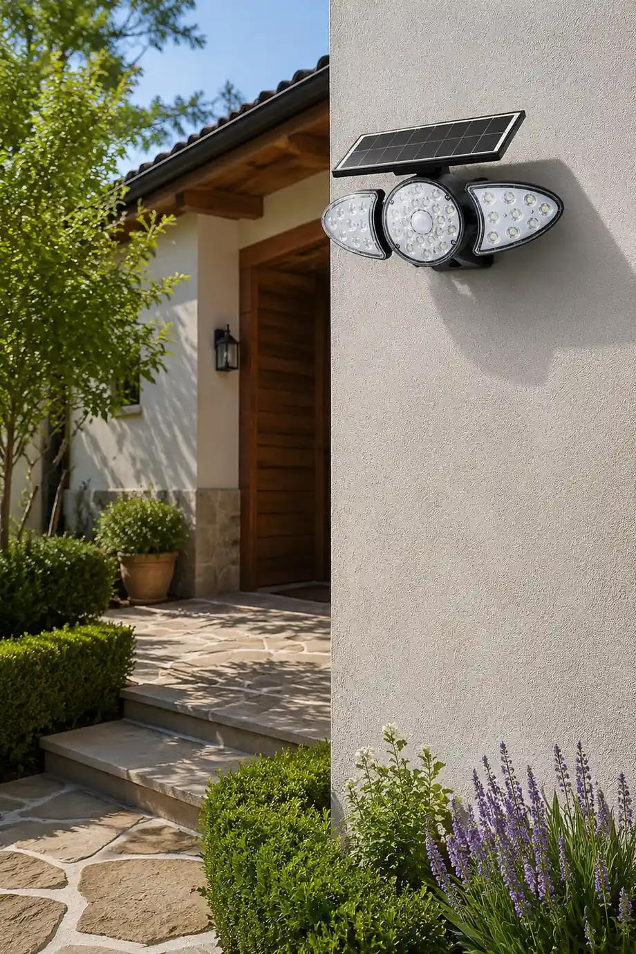 Solar Motion Security Light 3-Head Wall Fixture with Motion Sensor - Lumpaz