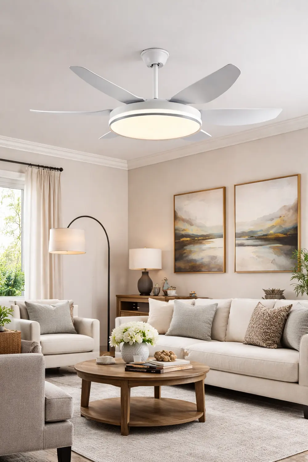 Haydn 6-Blade DC Ceiling Fan with Light, Black & White, 51'' - Lumpaz