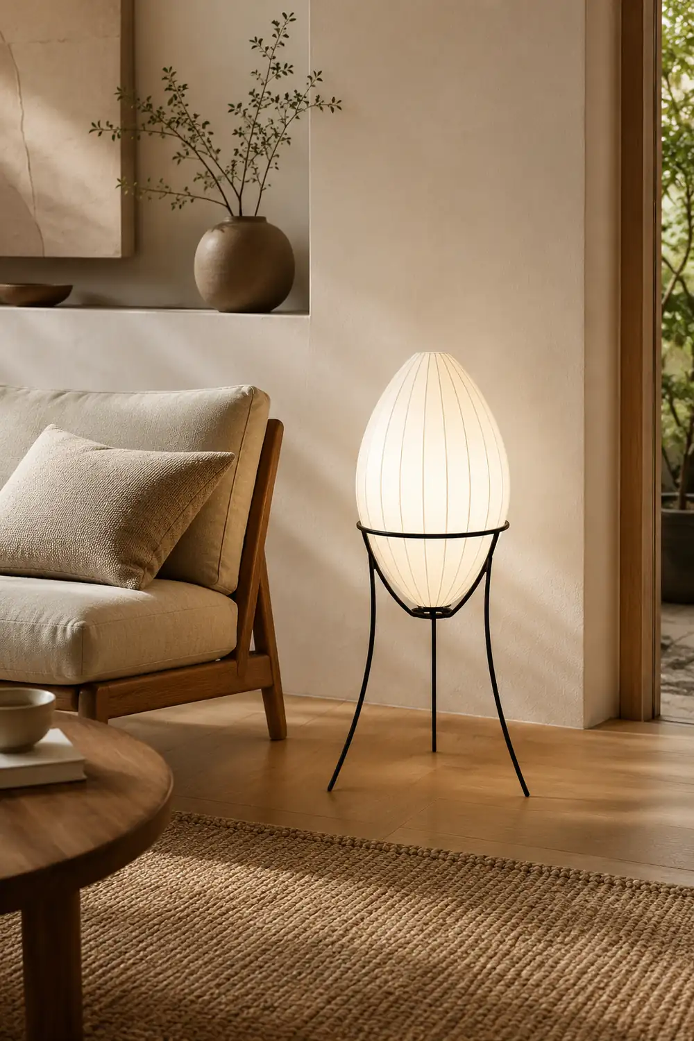 Renée Modern Egg Shaped Fabric & Metal Floor Lamp - Lumpaz