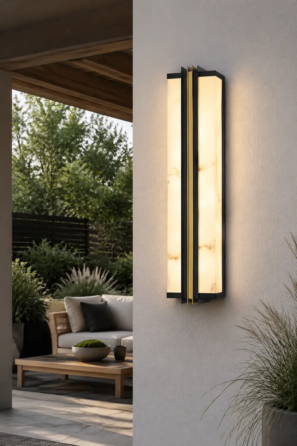 Modern Black LED Indoor/Outdoor Wall Lights with Resin Marble Shade复制 - Lumpaz