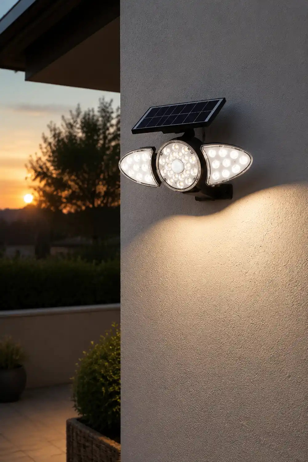 Solar Motion Security Light 3-Head Wall Fixture with Motion Sensor - Lumpaz