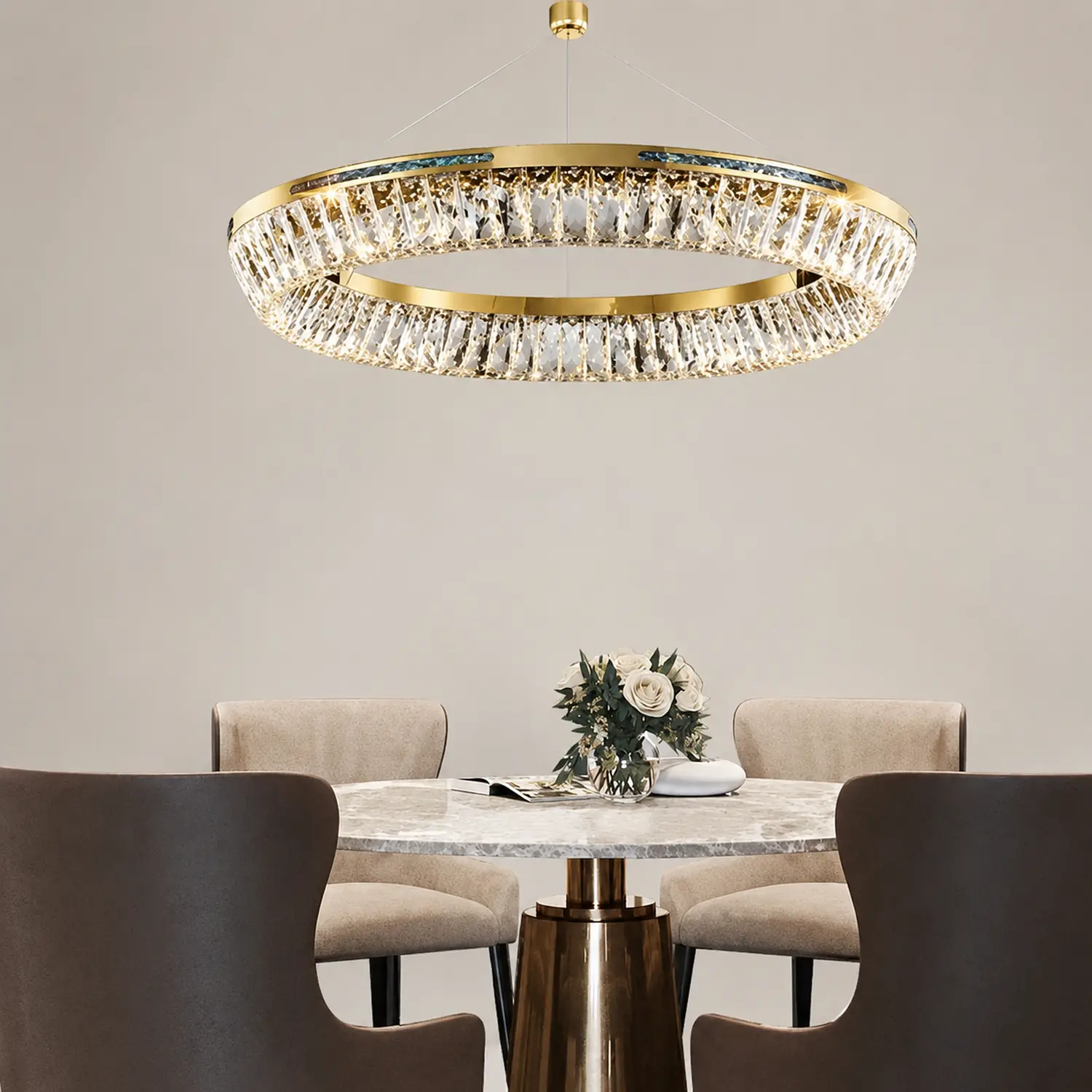 Marilyn Modern Luxury Crystal Gold Chandelier, Tri-Circle - Lumpaz