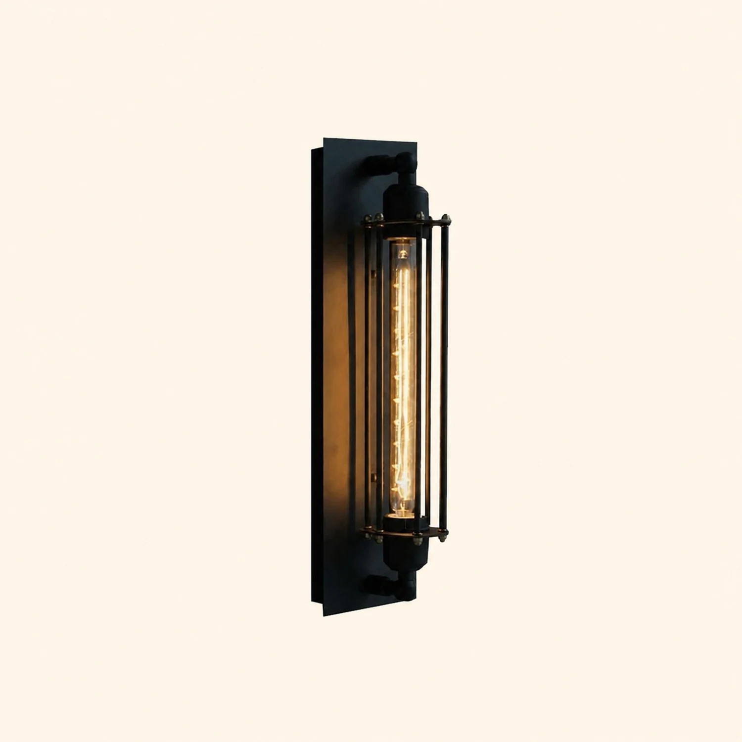 Orr Industial Rectangular Metal/Glass Wall Lamp, Black - Lumpaz