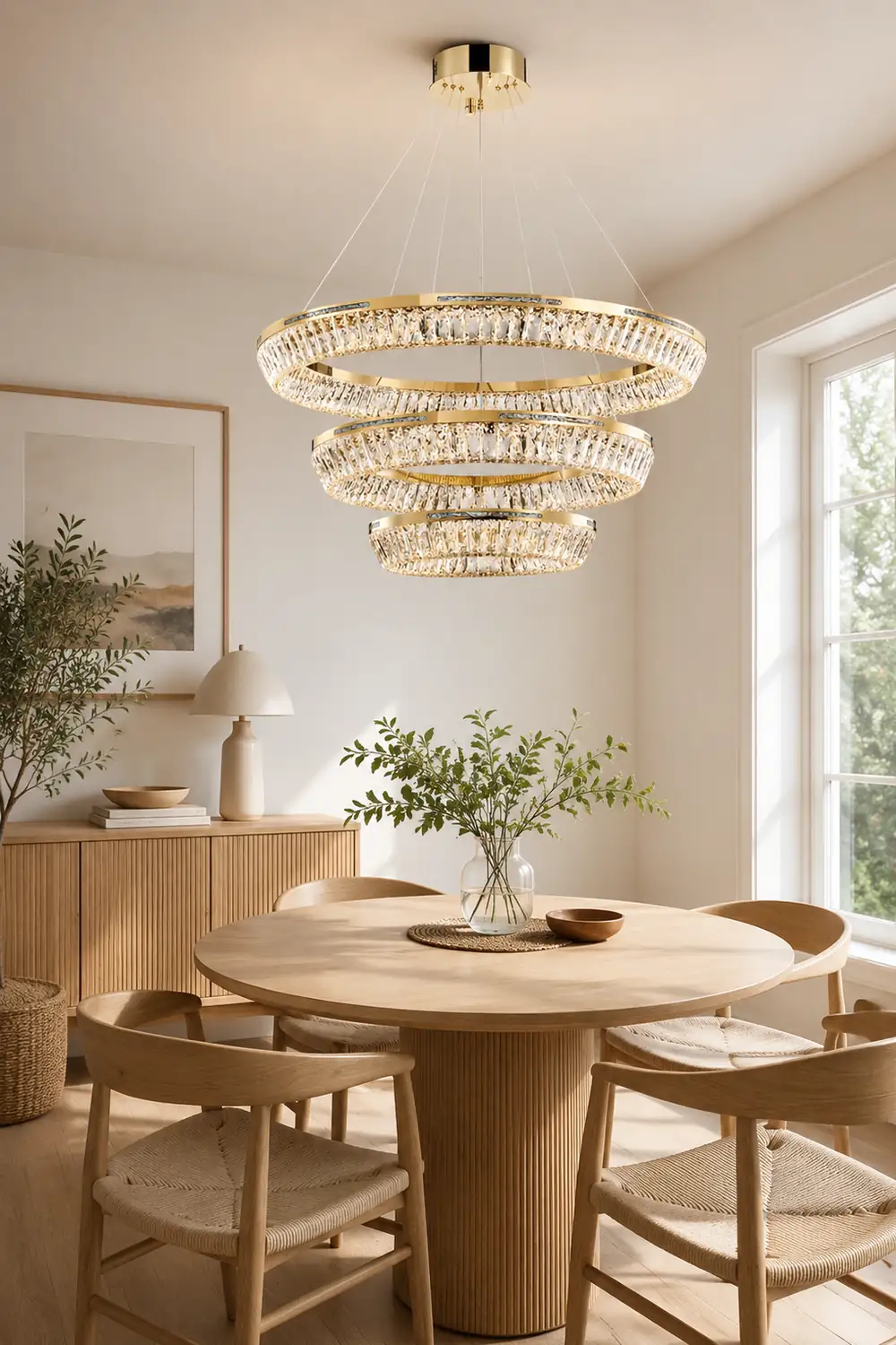 Marilyn Modern Luxury Crystal Gold Chandelier, Tri-Circle - Lumpaz