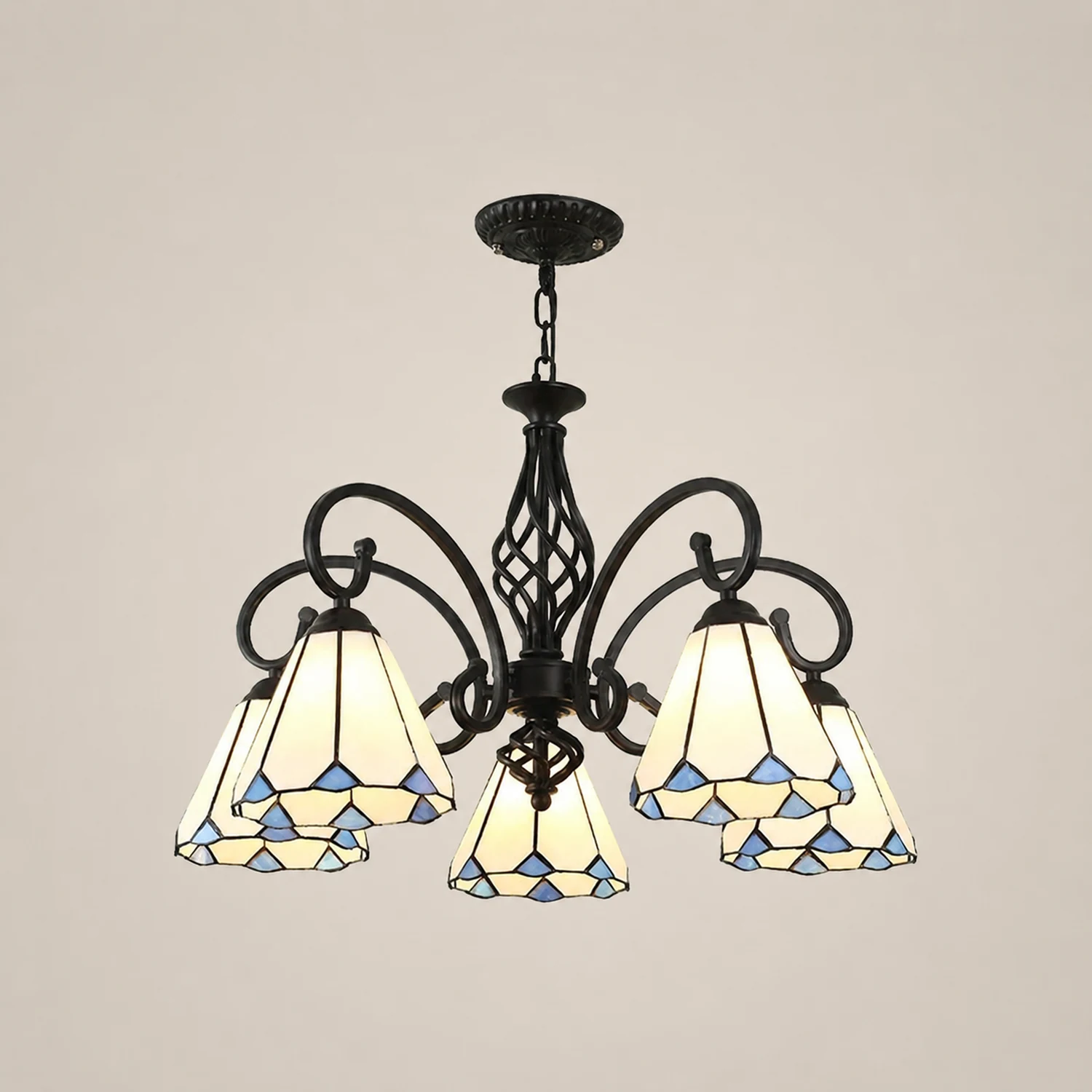 Silva Tiffany Mediterranean Branch Metal Chandelier, White/Blue/Navy Blue - Lumpaz