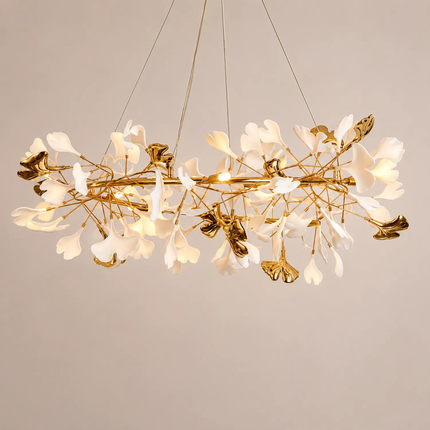 Ophelia GinkLuxe Modern Golden LED Chandelier, Metal & Ceramic - Lumpaz