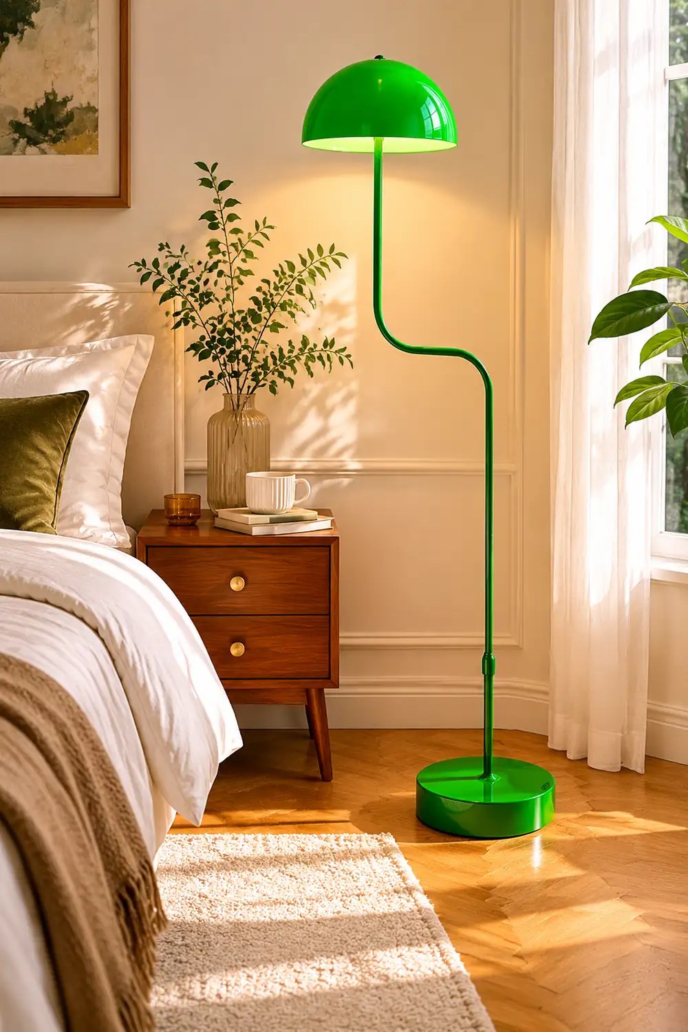 Salgado Floor Lamp Mushroom Middle Ancient, Arc Metal, Green, Dining Room - Lumpaz