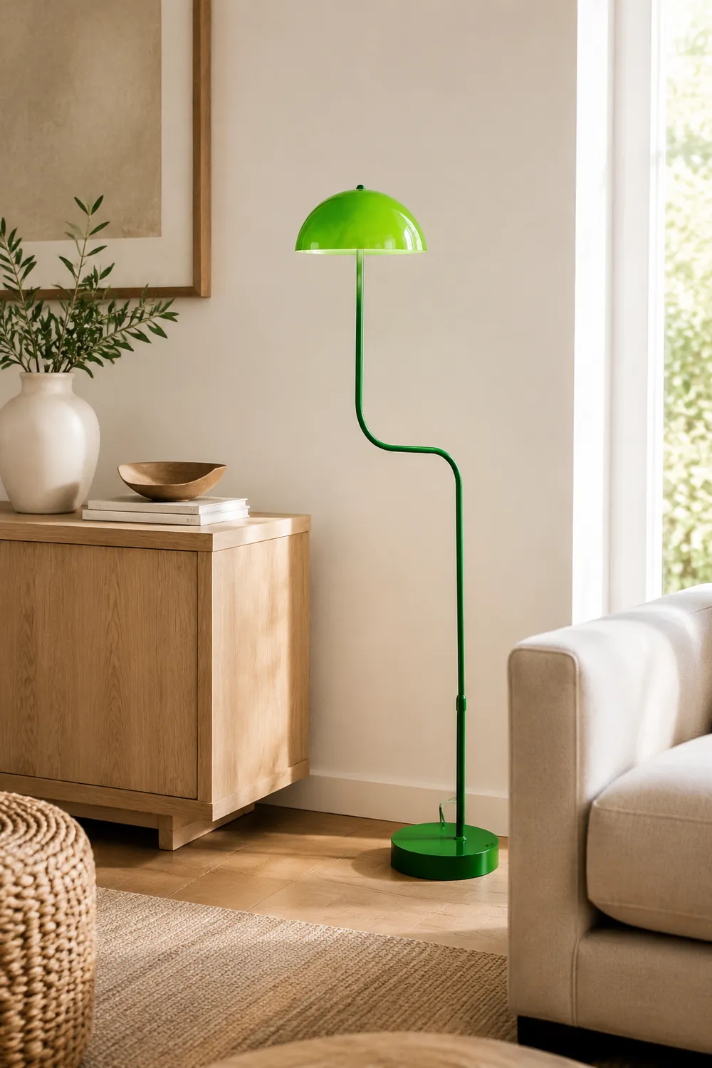 Salgado Floor Lamp Mushroom Middle Ancient, Arc Metal, Green, Dining Room - Lumpaz