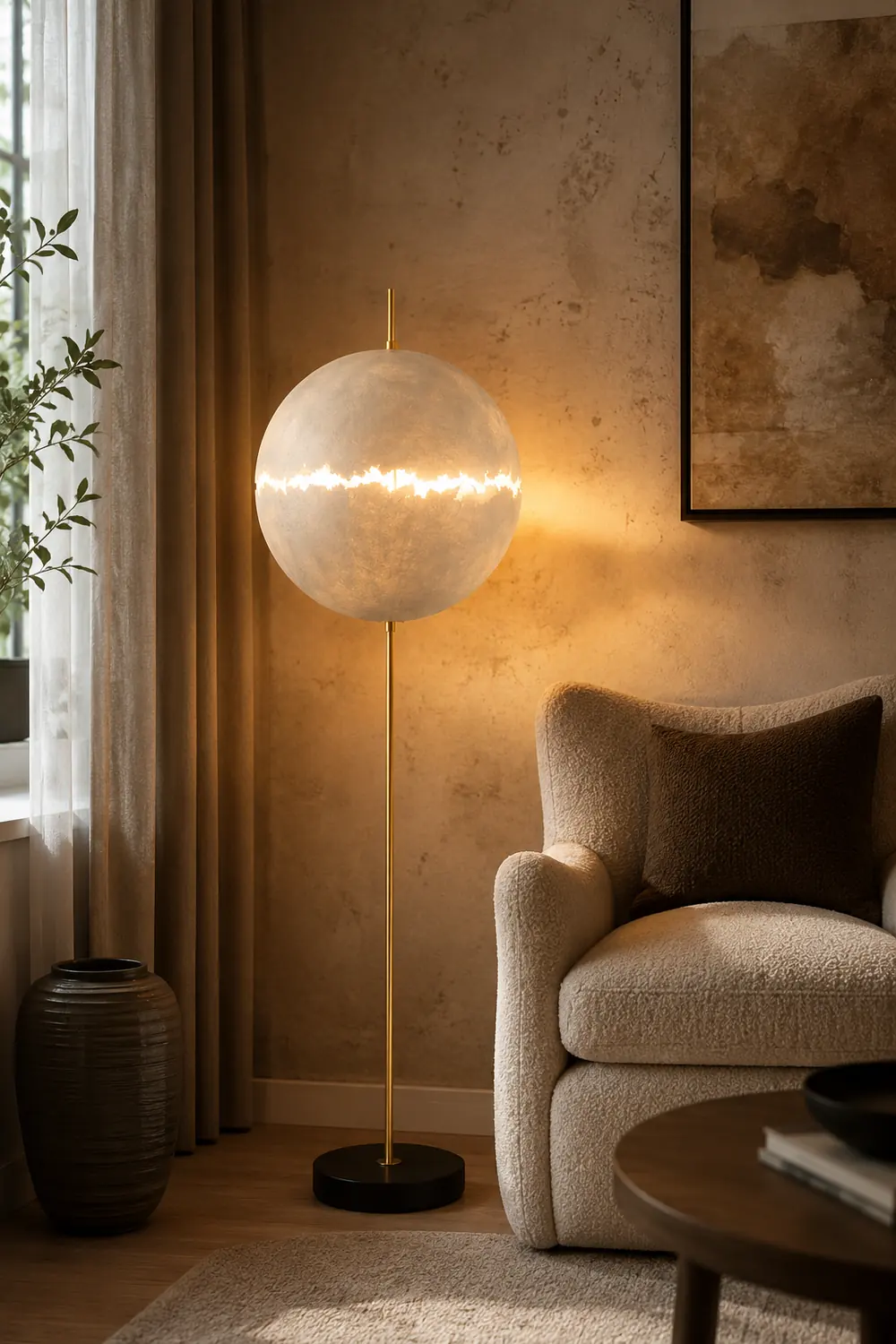 Elif Modern Moon Globe Metal Resinn Floor Lamp, Gold/Silver - Lumpaz