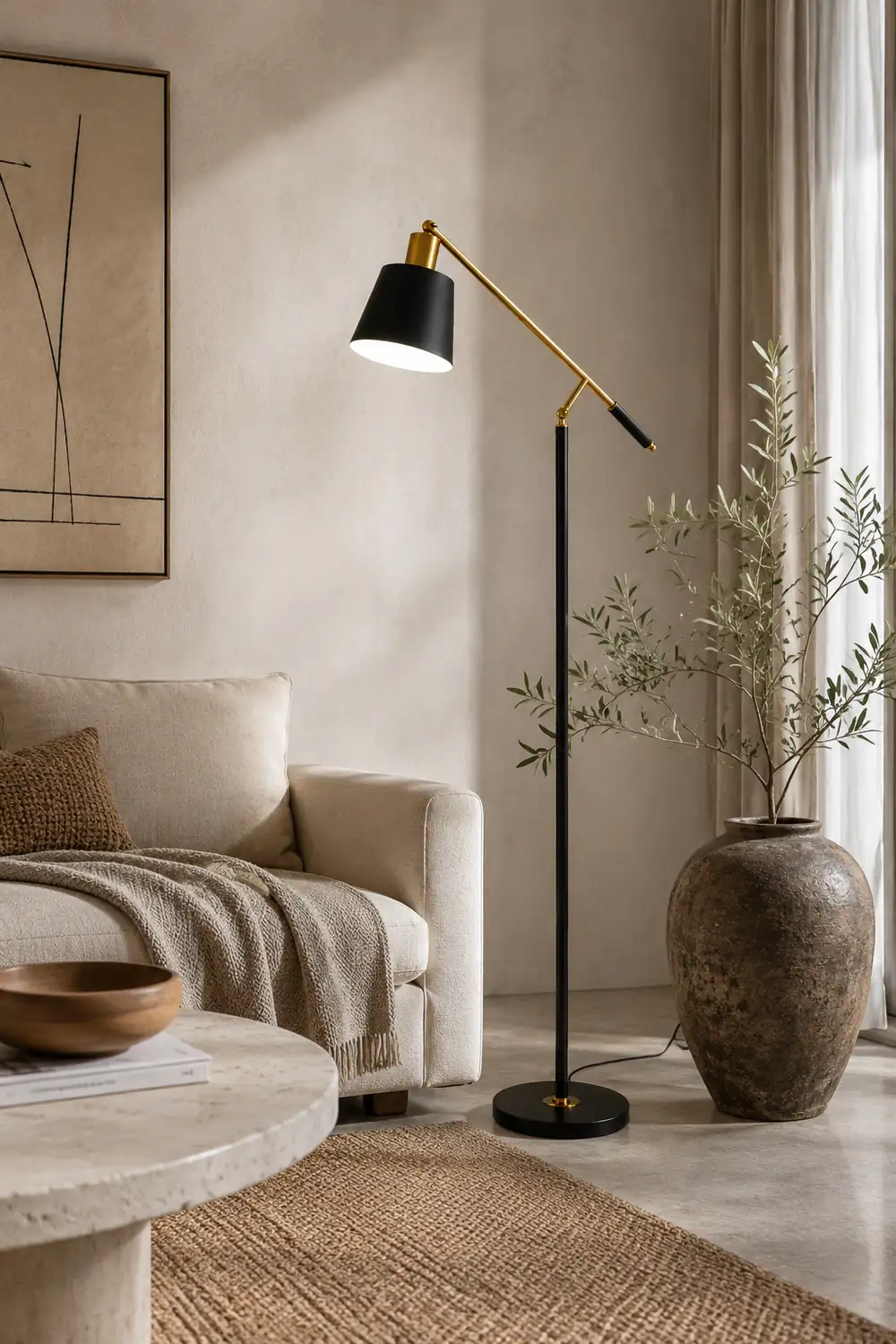Salgado Modern Balance Arm Black Floor Lamp, Black - Lumpaz