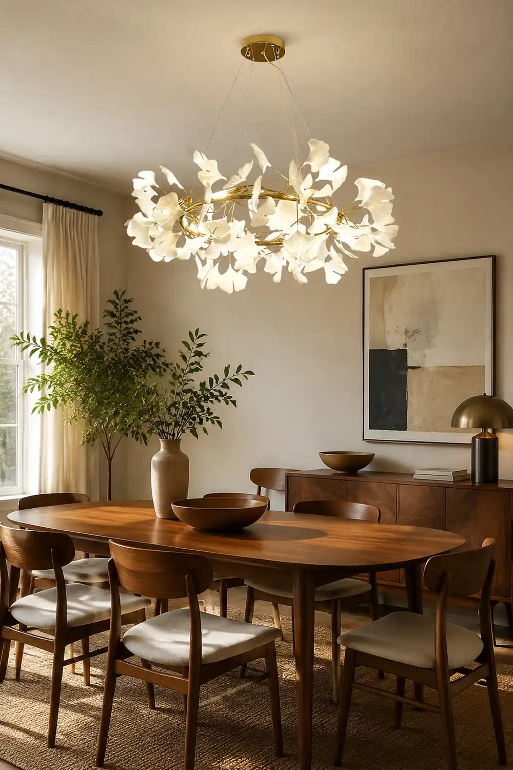 Ophelia EarthenGlo Modern Kitchen White Art Deco Chandelier, Metal & Ceramic - Lumpaz