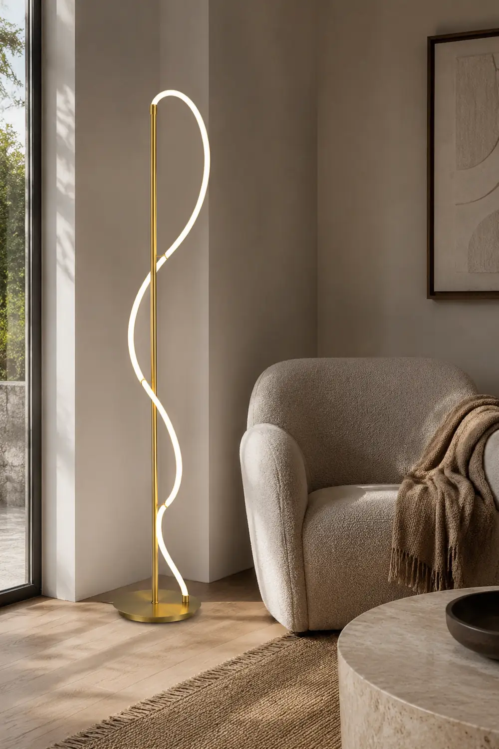 Modern Minimalis Linear Floor Lamp/Table, Brass - Lumpaz
