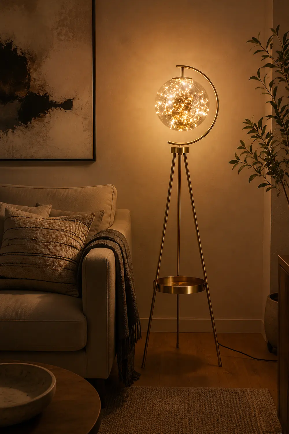 Kady Modern Starry Globe Glass Floor Lamp, Gold - Lumpaz