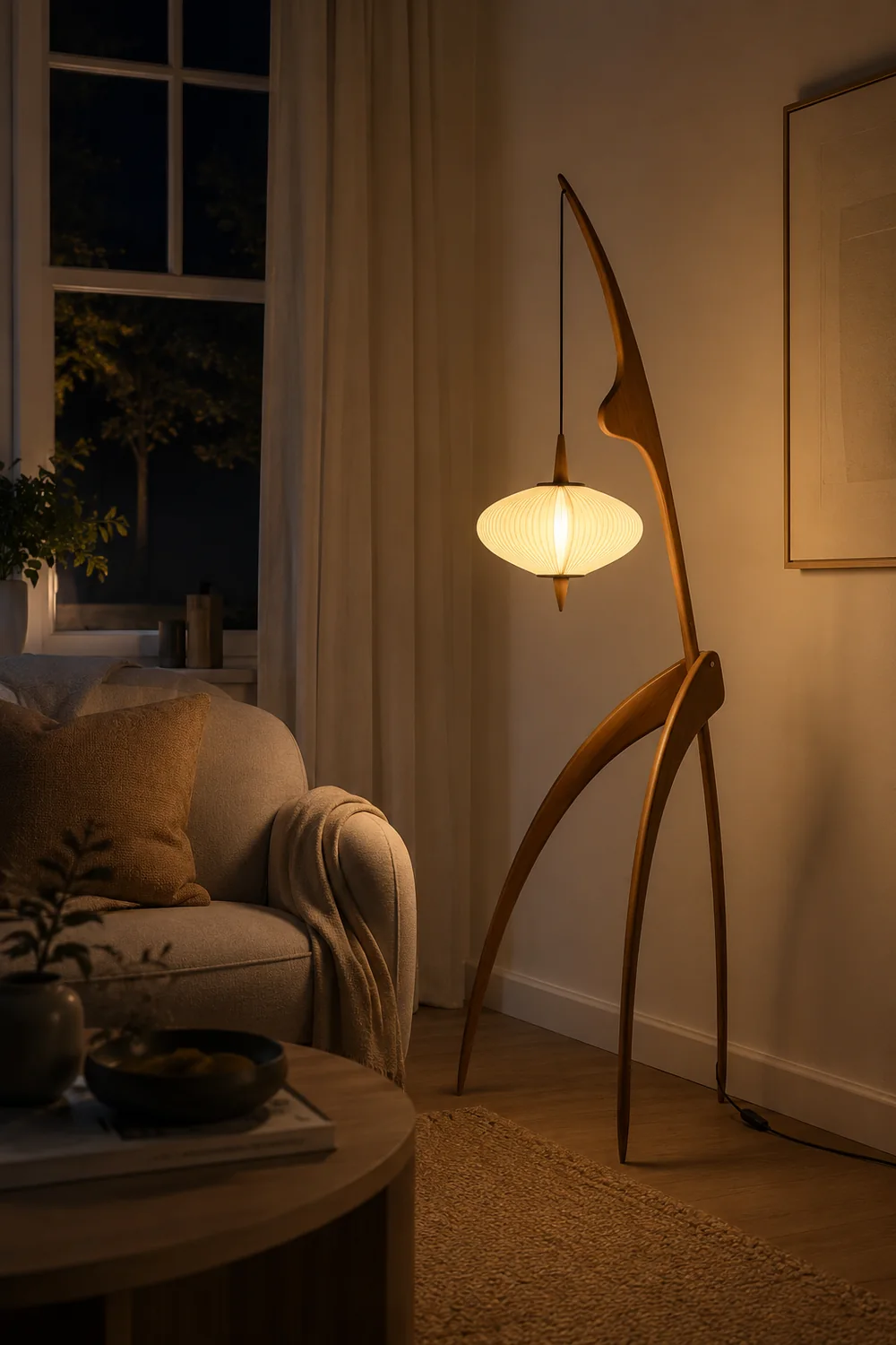 Renée Floor Lamp, Artificial Paper & Wood - Lumpaz