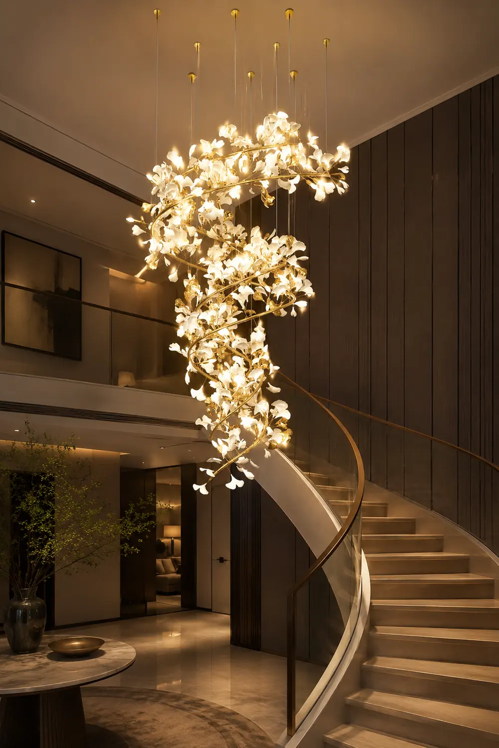 Ophelia AntGlo Modern Gold Staircase Chandelier, Metal & Ceramic - Lumpaz