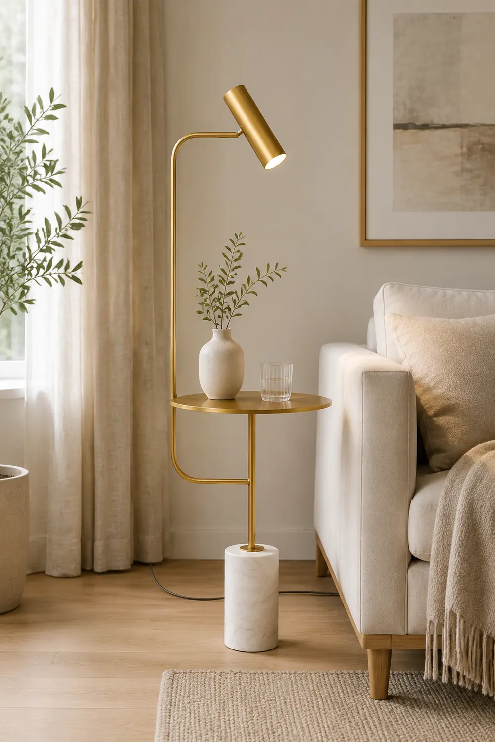 Salgado Minimalist Metal Floor Lamp With Table, Black/Gold - Lumpaz