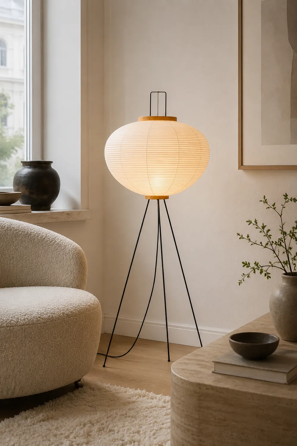 Renée Minimalist Tripod Lantern Paper Floor Lamp White - Lumpaz