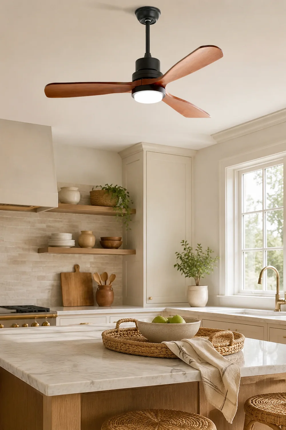 Haydn 3-Blade Modern DC Ceiling Fan Light, Black & Wood, 52'' - Lumpaz