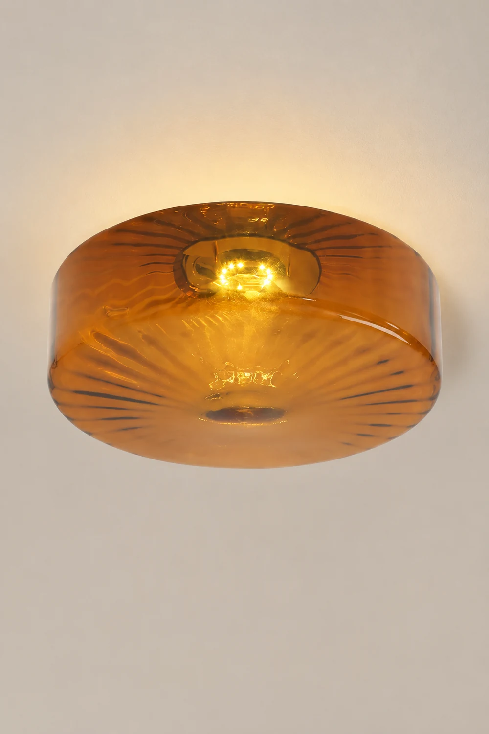Hailie Modern Round Flush Mount Ceiling Light Brown Metal/Glass Kitchen/Living Room - Lumpaz