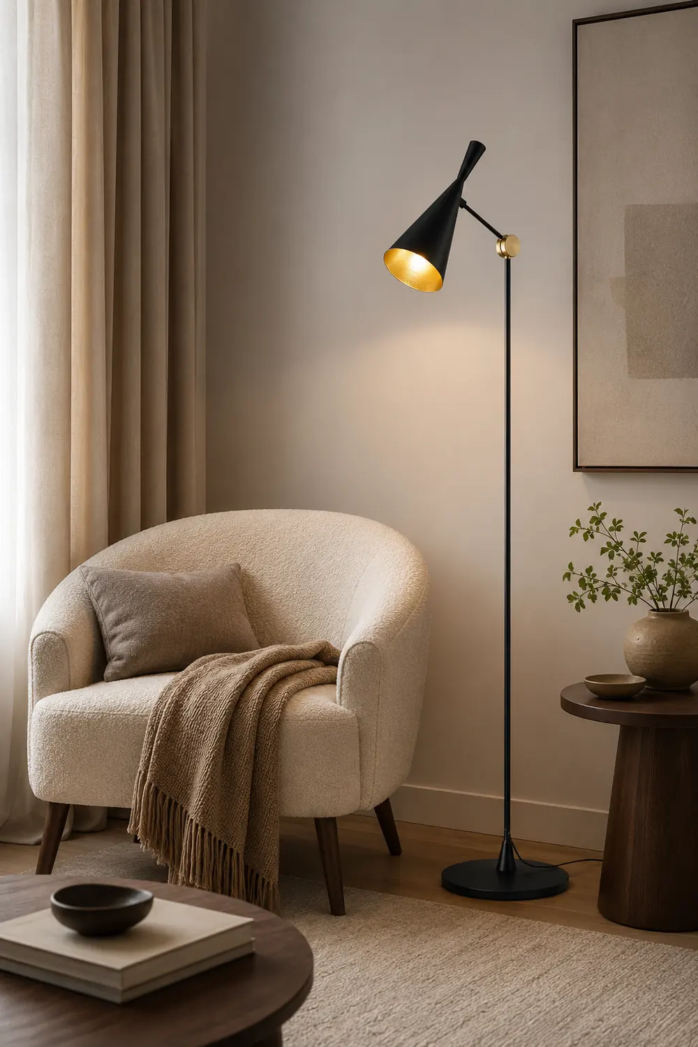 Carins Modern Minimalist Metal Tall Standing Floor Lamp, Black/Gold - Lumpaz