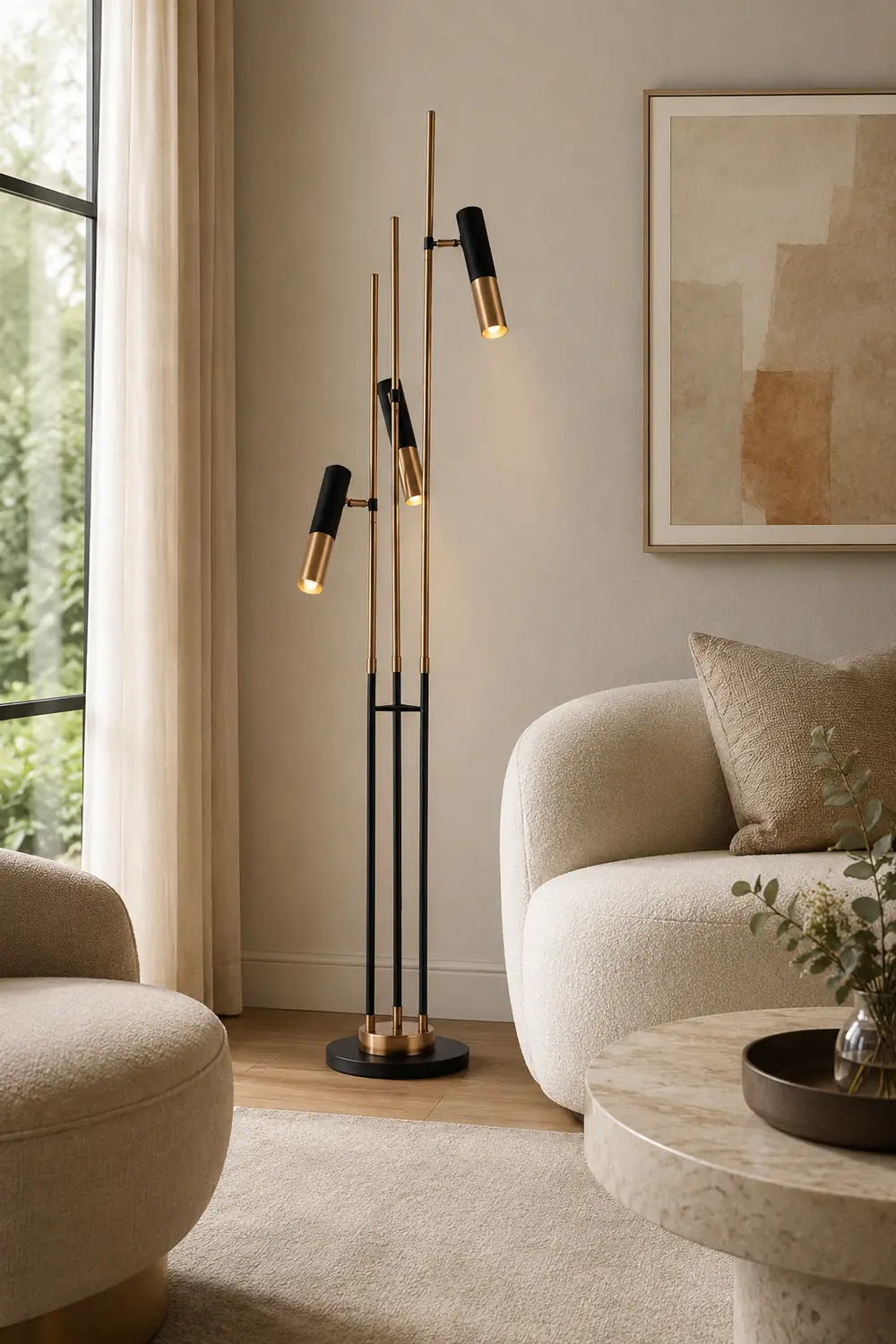 Salgado Modern Tall Metal 3 Bulb Floor Lamp, Black - Lumpaz