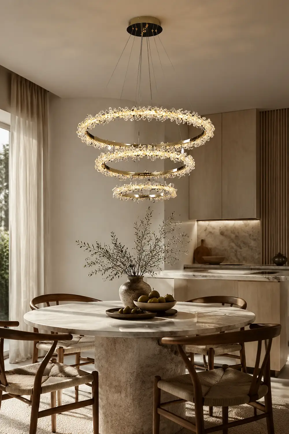 Kristy Pendant Light Ring Luxury, Crystal/Metal, Gold, Bedroom - Lumpaz