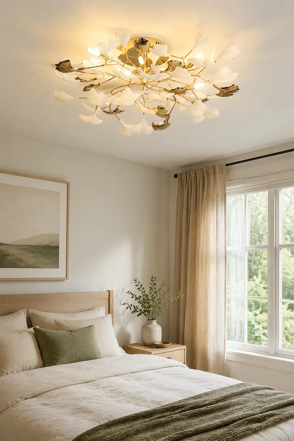 Ophelia Elegant Leaf Ceramic/Metal Flush Mount Ceiling Light, Gold - Lumpaz