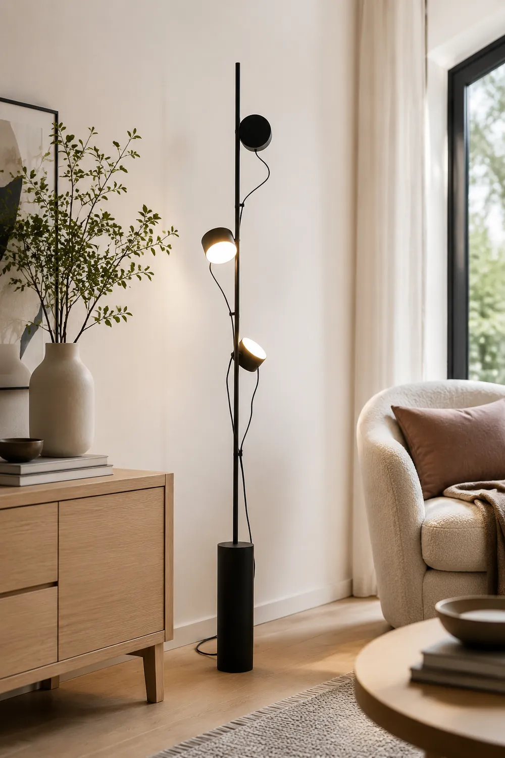 Avi Floor Lamp Cylindrical/Linear Modern, Metal, Black, Bedroom - Lumpaz