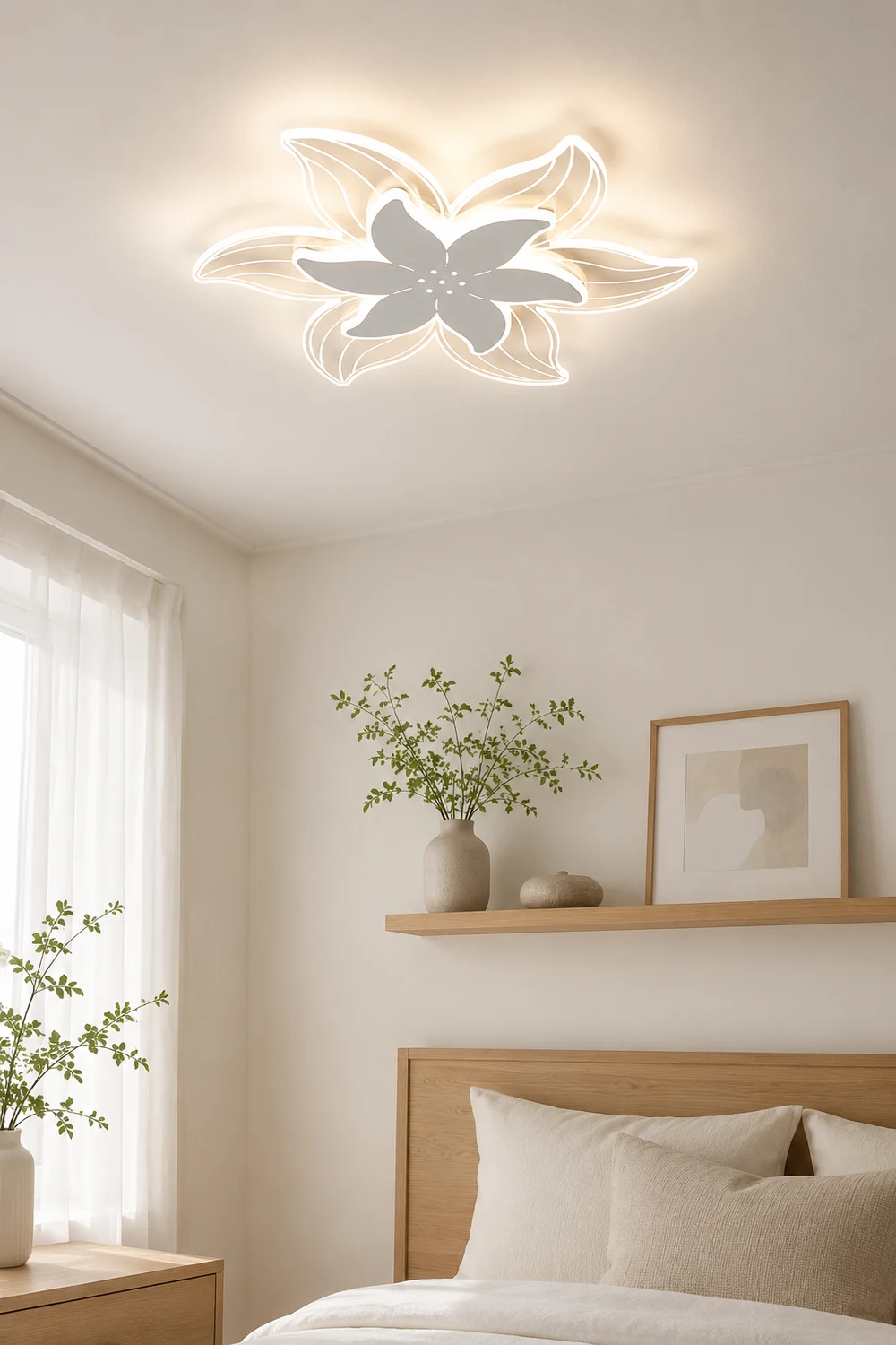 Hana Designer Flower Shape White Flush Mount Ceiling Light, White - Lumpaz