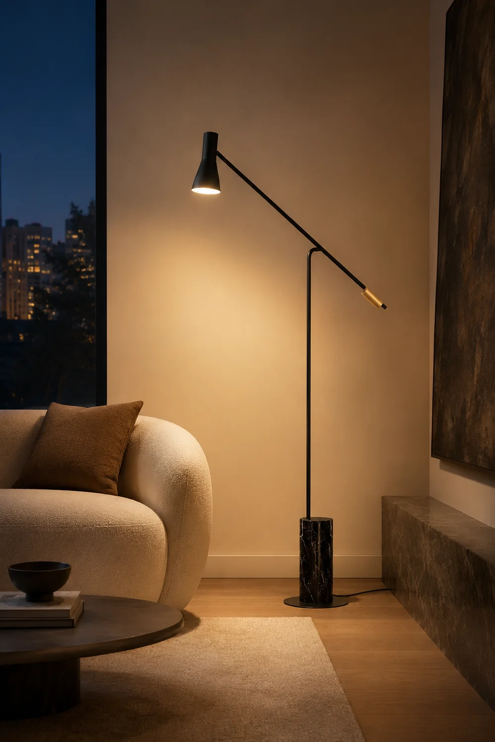 Carins Modern Nordic Minimalistic Floor Lamp, Marble & Metal, Black - Lumpaz