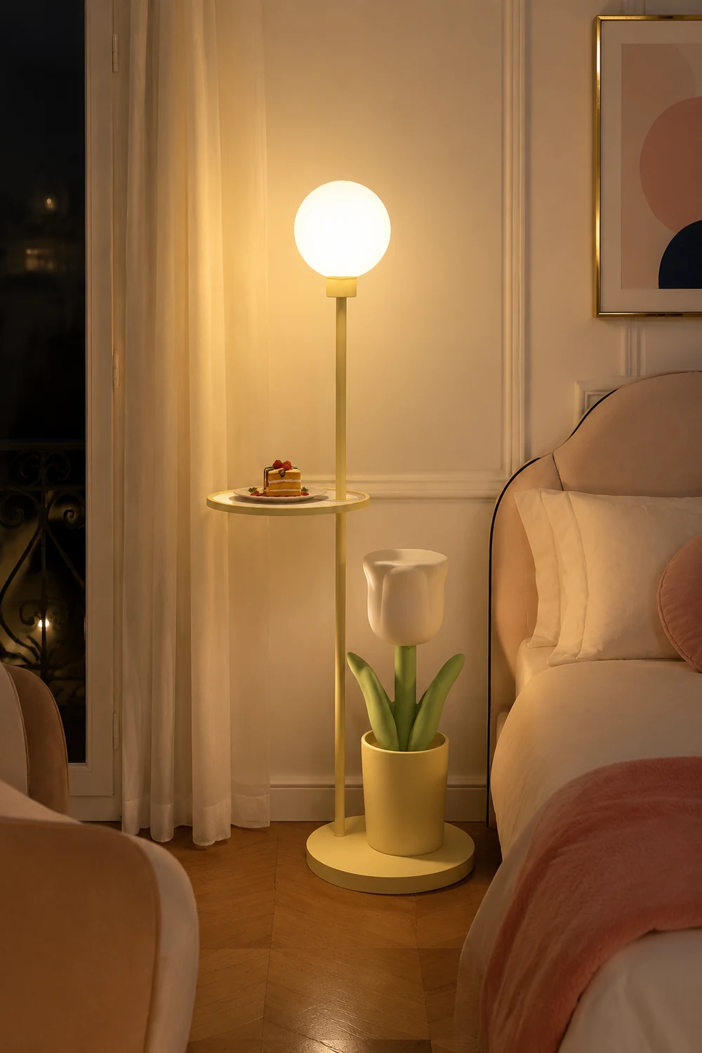 Lily Modern Floor Lamp Pink/Yellow/Purple Metal/Glass Bedroom - Lumpaz