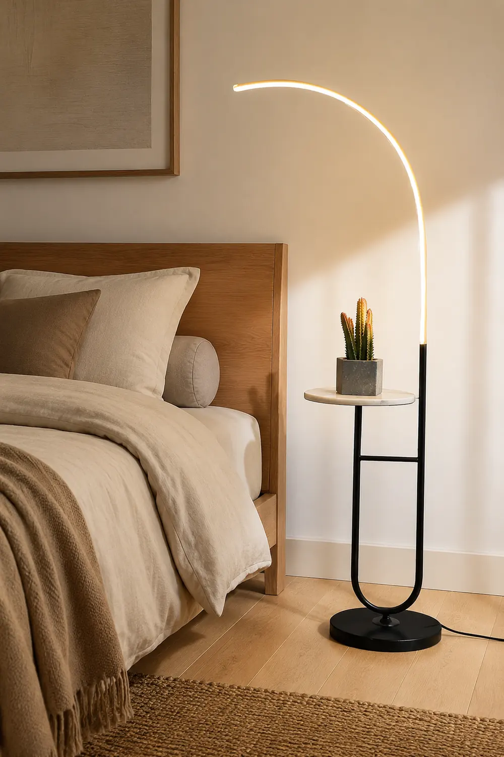 Edge Floor Lamp Bedside Table Modern, Marble/Acrylic, Black, Bedroom - Lumpaz