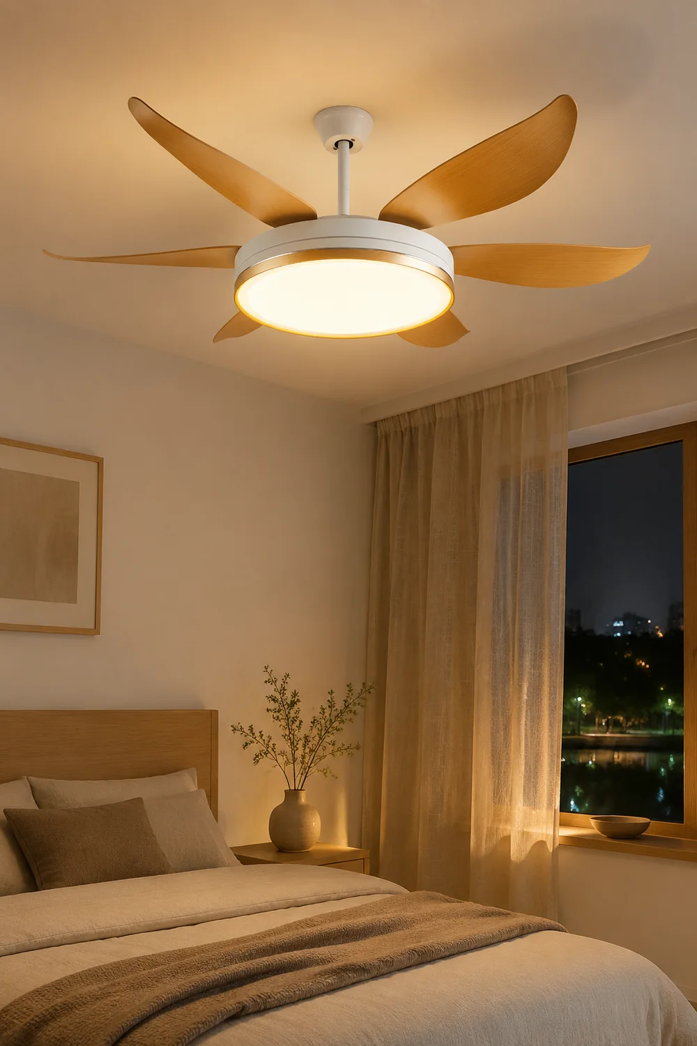 Haydn 6-Blade DC Ceiling Fan with Light, Golden & White, 51''/60'' - Lumpaz