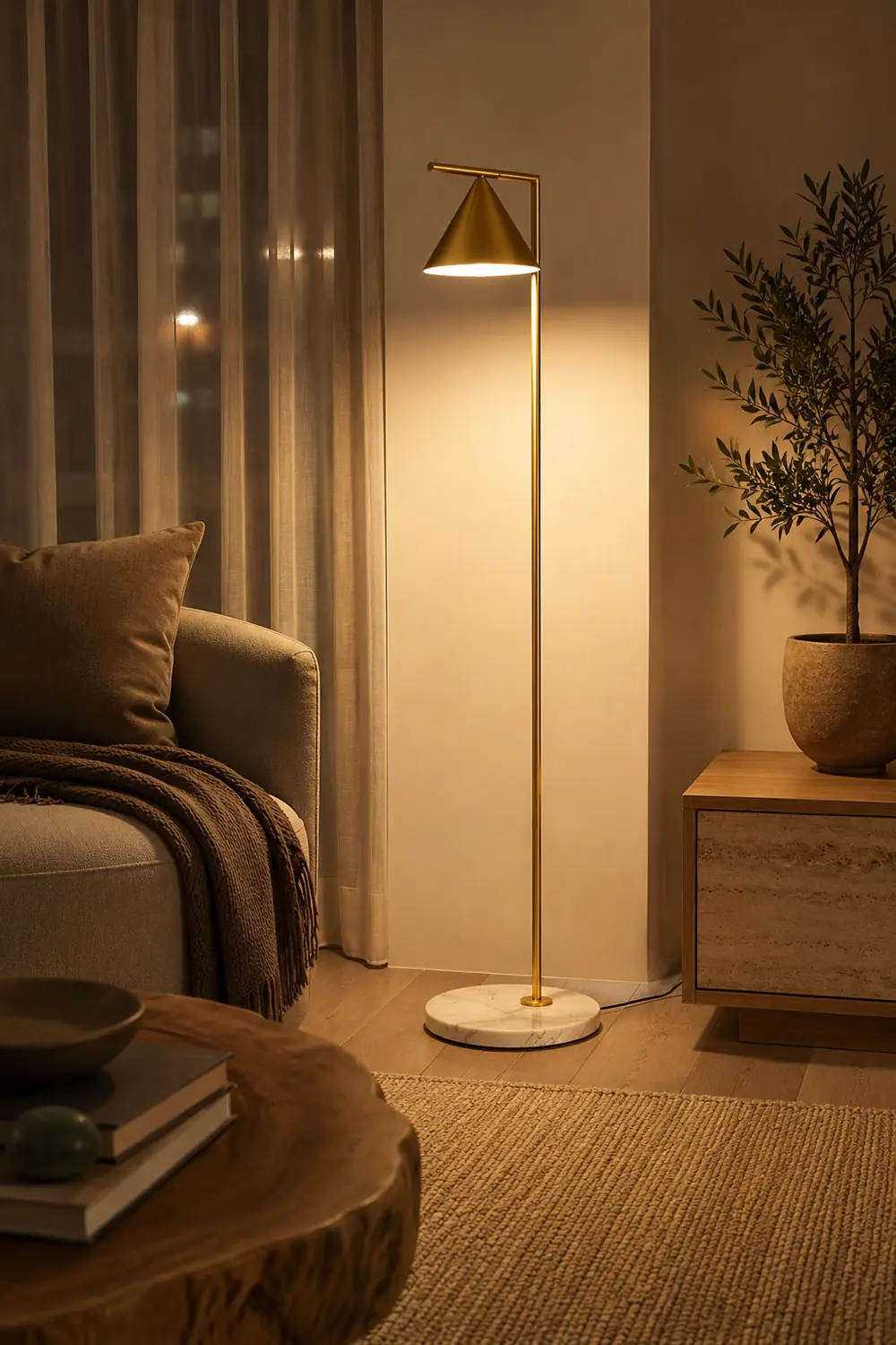 Carins Modern Geometric Marble Base Floor Lamp, Black/Gold - Lumpaz