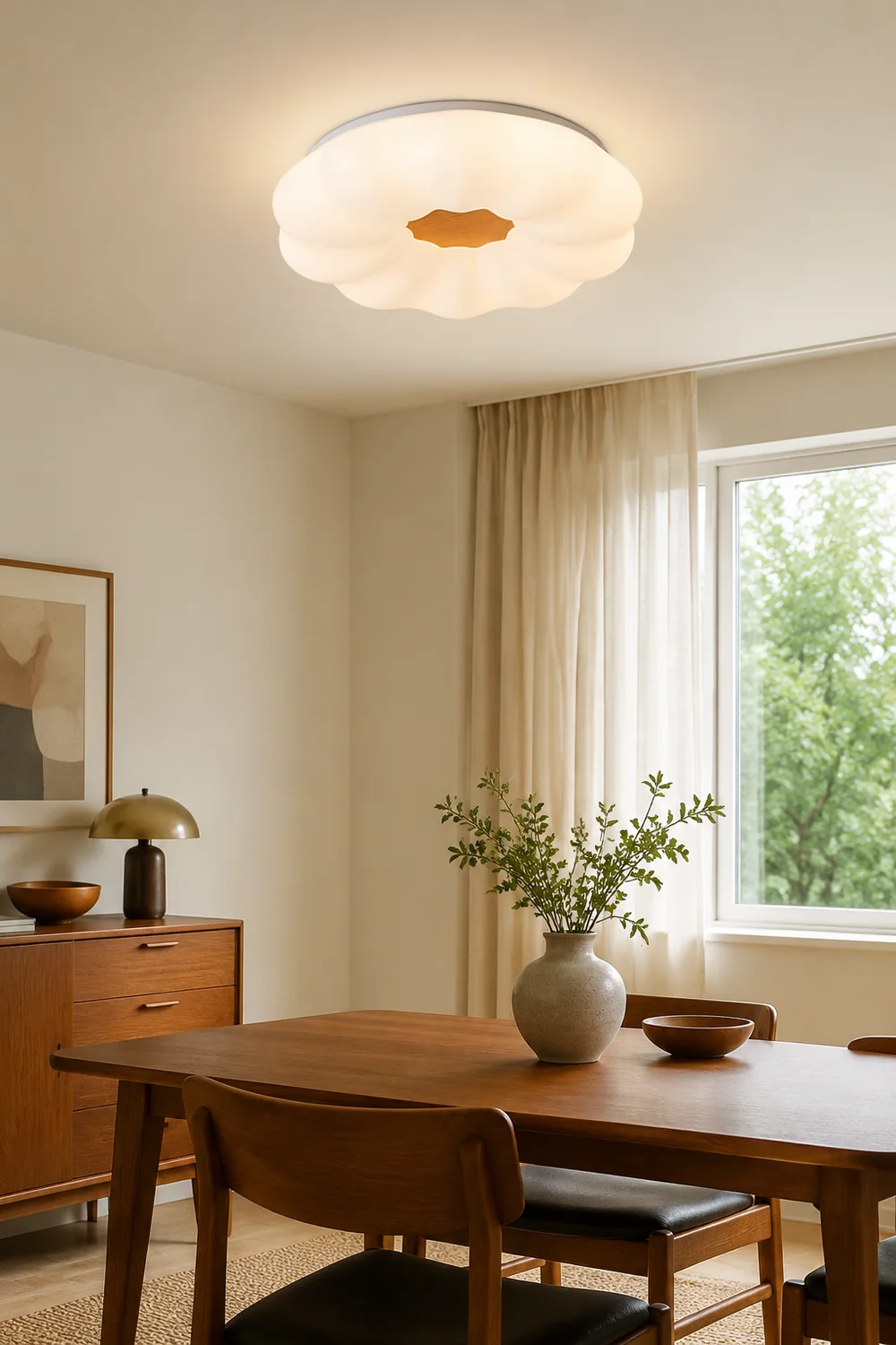 Ozawa Flush Mount Ceiling Light Dimmable, Wooden - Lumpaz