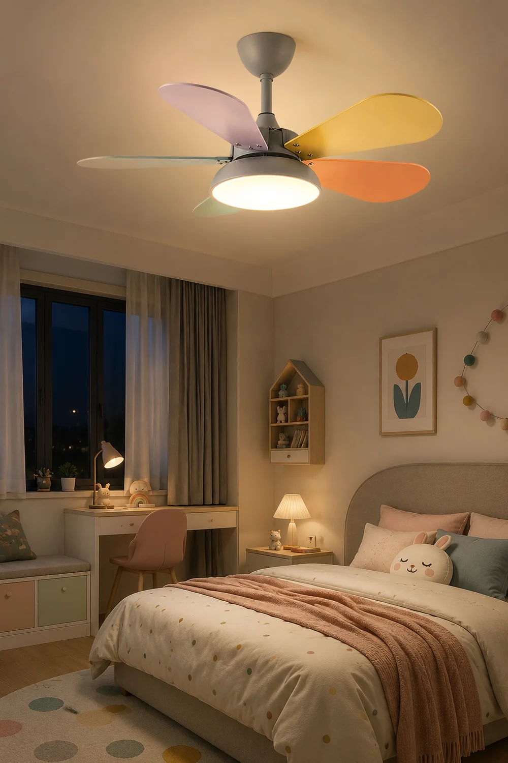 Morandi Colorful DC Ceiling Fan with Light, Gray & White, 5-Blade, for Summer - Lumpaz