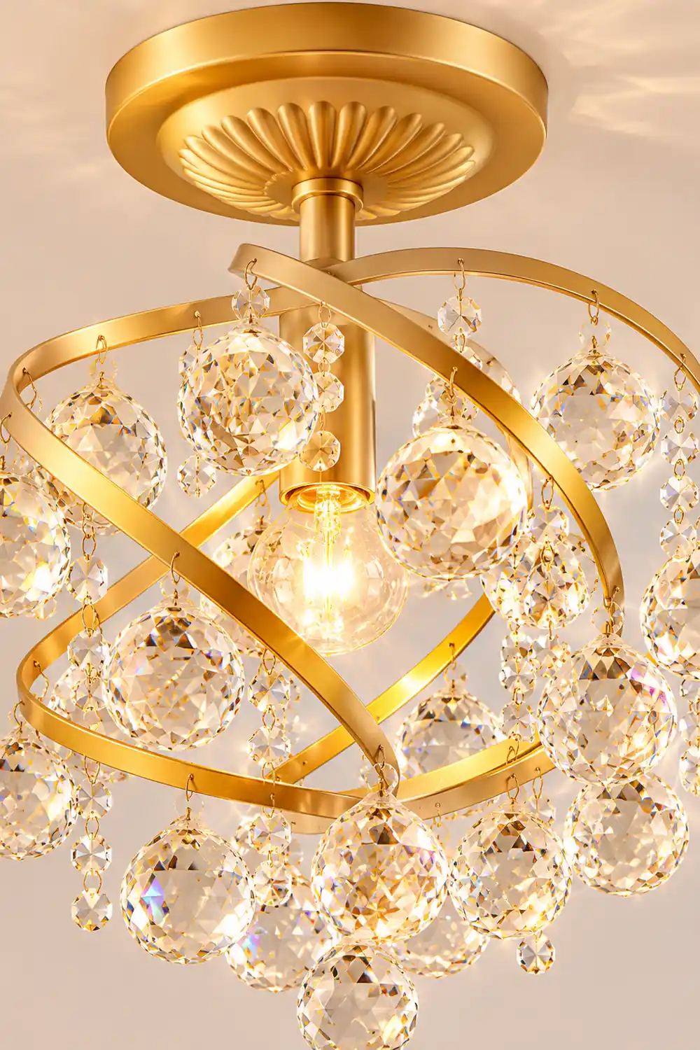 Marliyn Luxury Globe Crystal Semi-Flush Mount Ceiling Light, Brass - Lumpaz