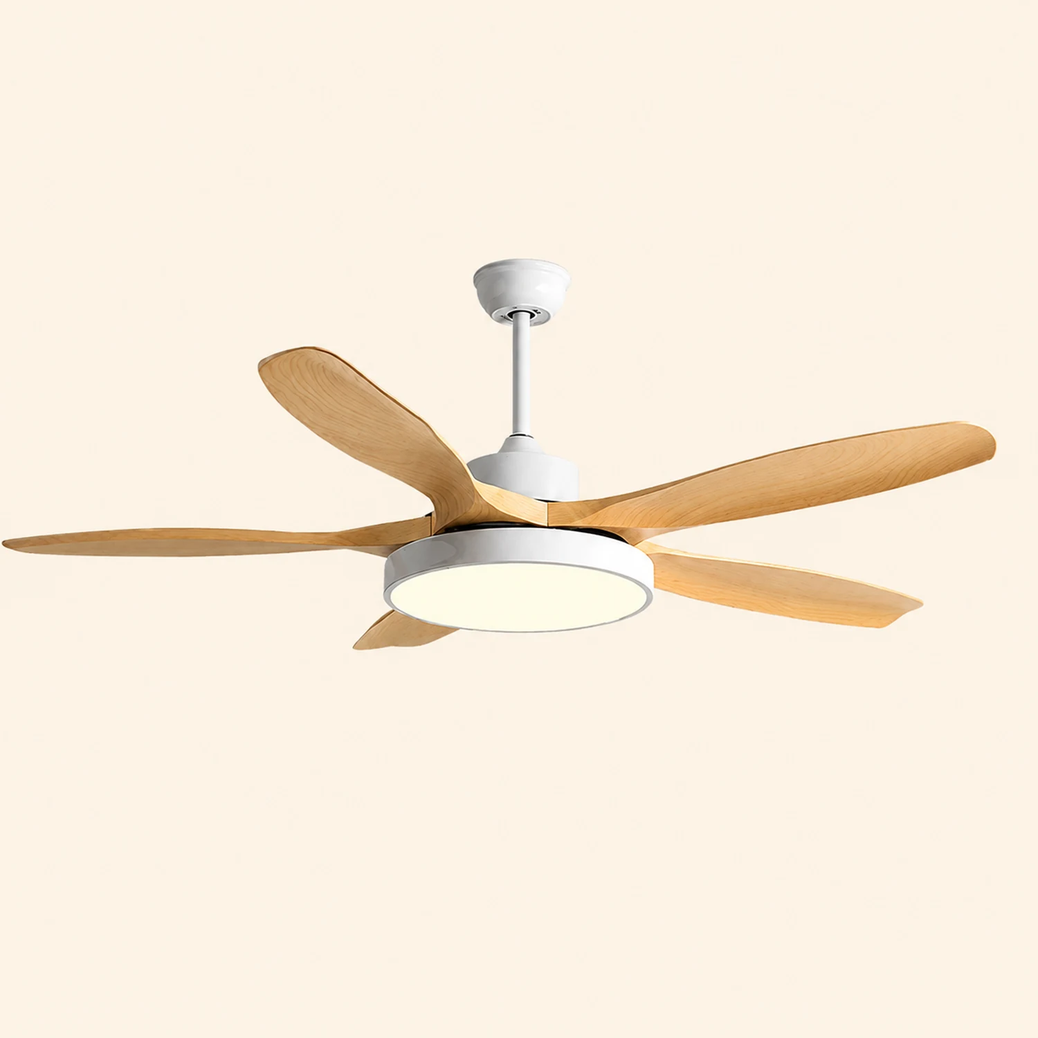 Ozawa Basic White & Black Modern 5-Blade DC Ceiling Fan with Light, Wood, 51'' - Lumpaz